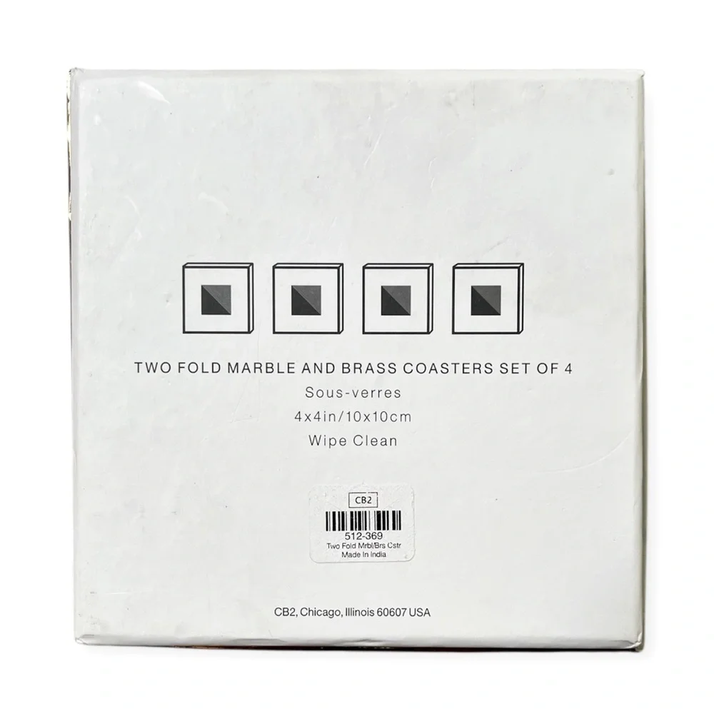NIB CB2 Two Fold Marble Brass Abalone Coasters - 4” x 4”
